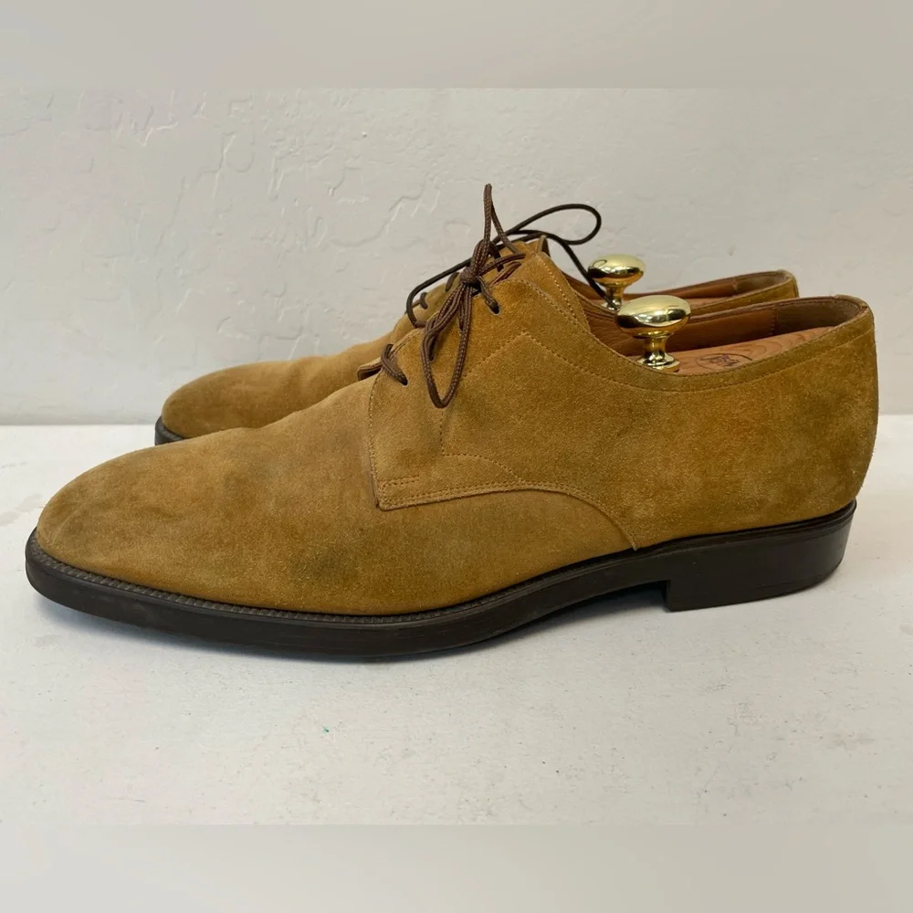 Santoni Made in‎ Italy Suede Square Toe Derby in Tan Size 12 D $650